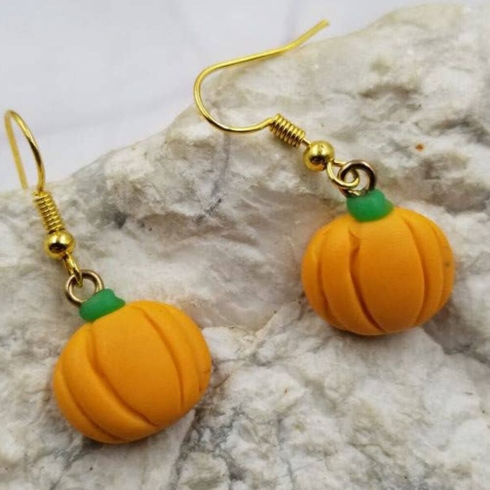 Dainty Fall Clay Pumpkin Dangle Earrings